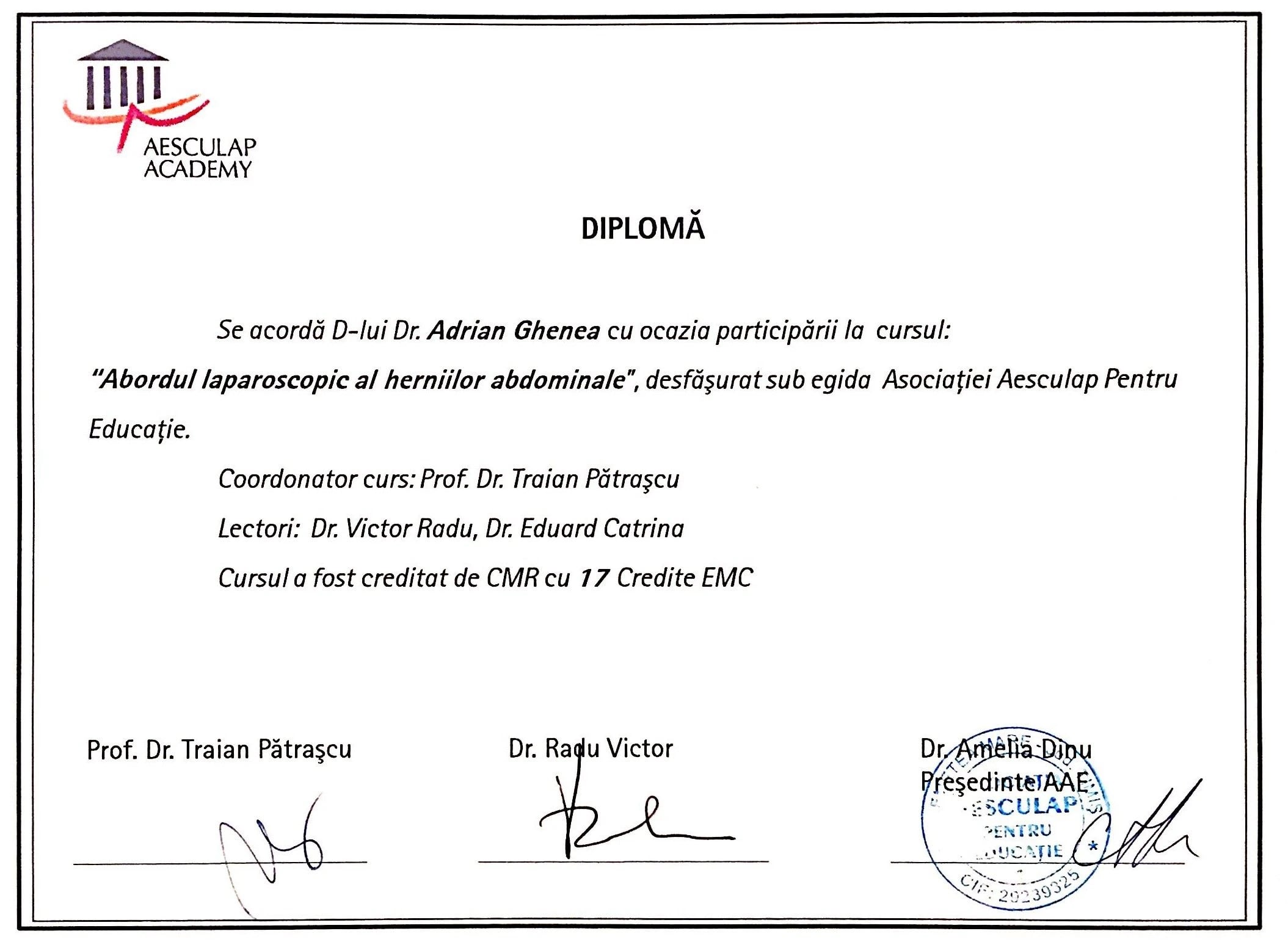 Curs „Abordul laparoscopic al herniilor abdominale” — Aesculap Academy · Asociația Aesculap Pentru Educație
