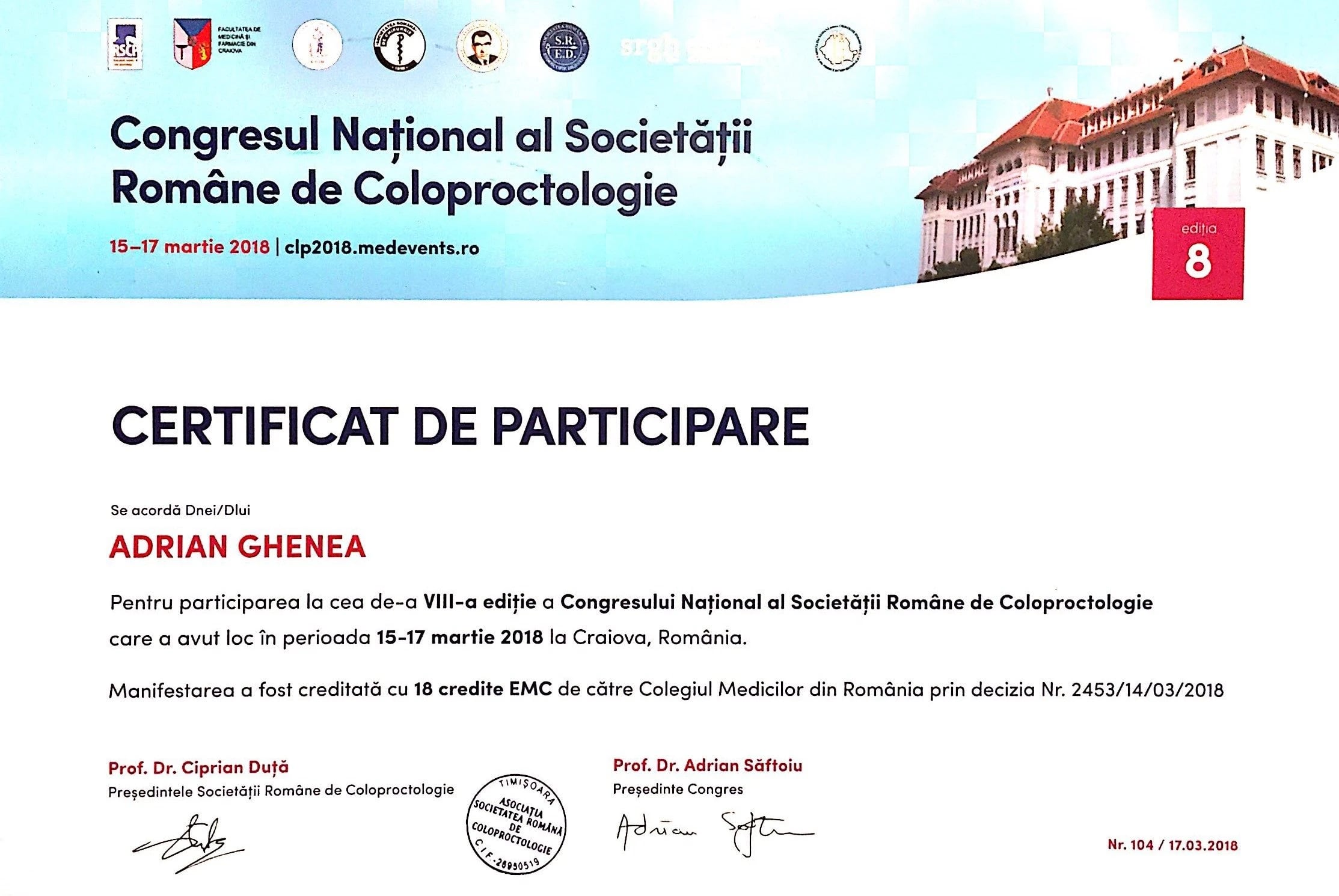 Congresul Național de Coloproctologie, ediția a VIII-a — Societatea Română de Coloproctologie