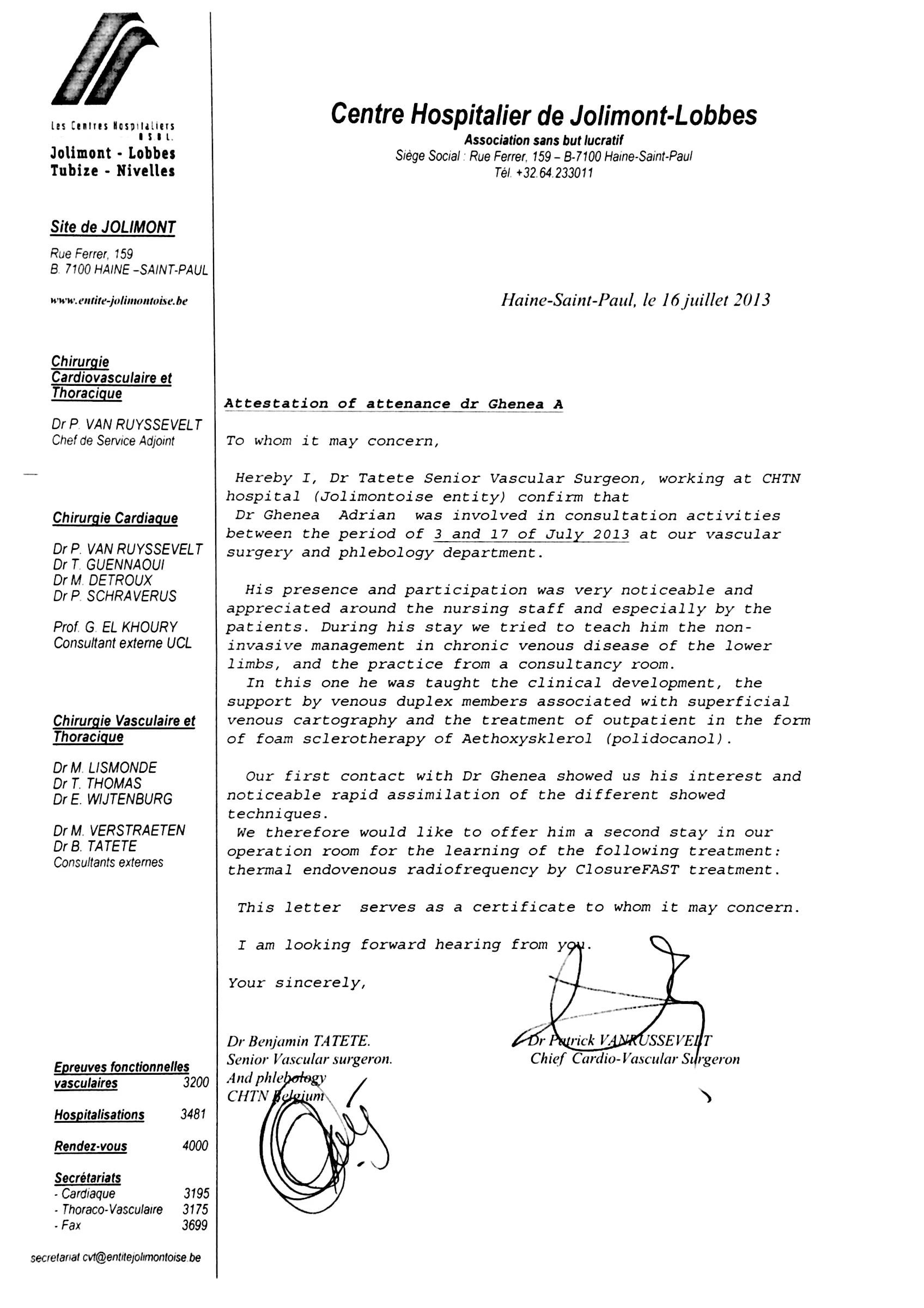 Stagiu de chirurgie vasculară și flebologie – Jolimont, Belgia — Centre Hospitalier de Jolimont-Lobbes, Haine-Saint-Paul