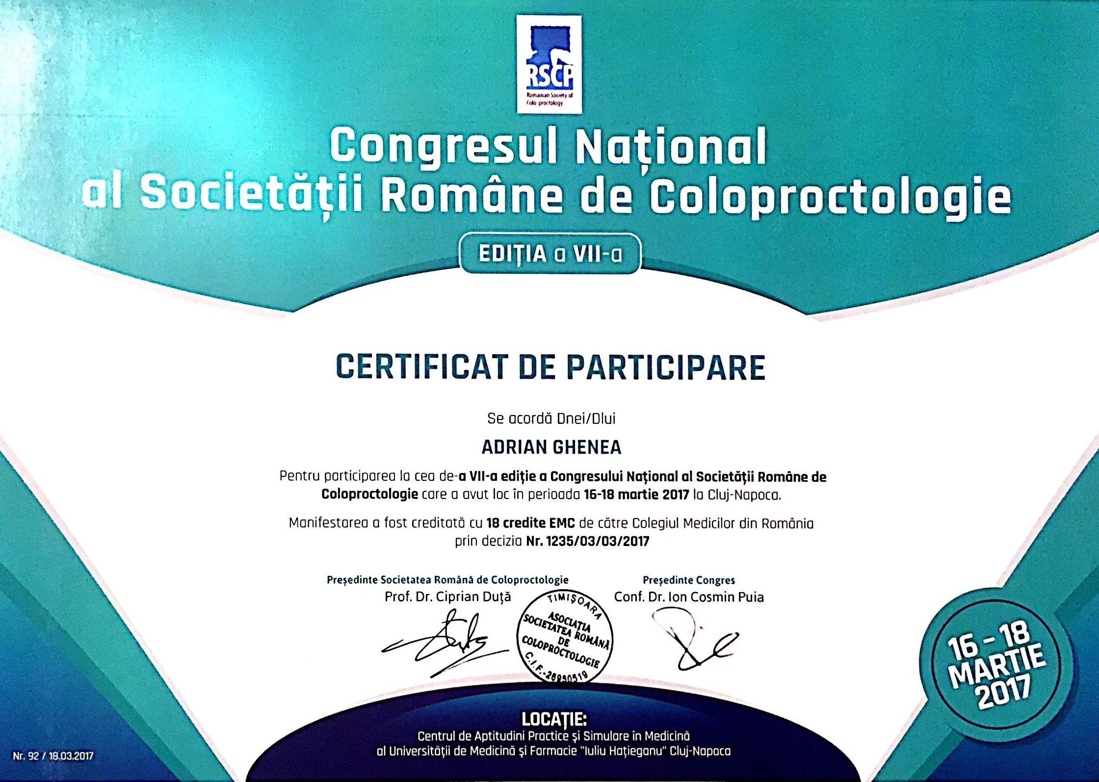Congresul Național de Coloproctologie, ediția a VII-a — Societatea Română de Coloproctologie