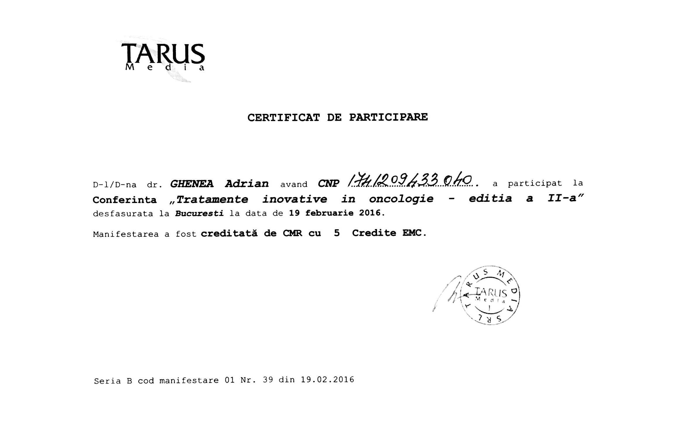 Conferința „Tratamente inovative în oncologie”, ediția a II-a — Tarus Media